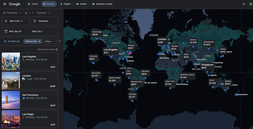 Google Flights Anywhere